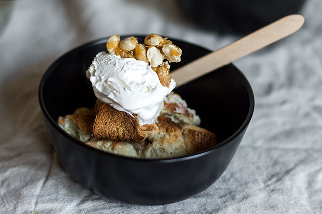 Dulce de Leche Bread Pudding with Peanut Brittle Topping