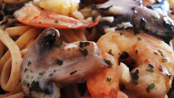 Shrimp and Mushroom Linguini with Creamy Cheese Herb Sauce