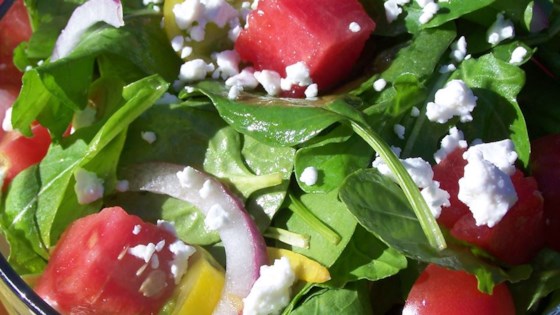 Watermelon and Feta Salad with Arugula and Spinach