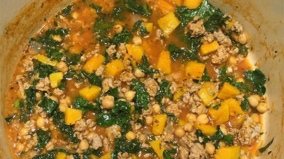 Turkey Garbanzo Bean and Kale Soup with Pasta