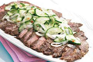 Grilled Spicy Flank Steak with Cucumber Salad