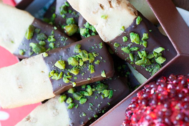 Chocolate-Dipped Pistachio Shortbread